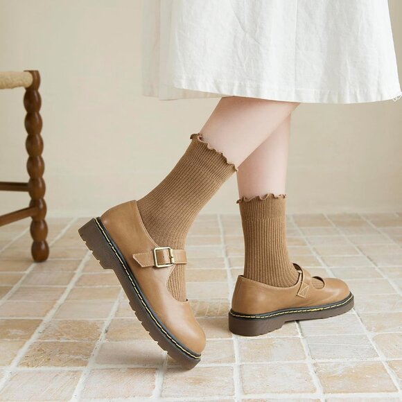 Brown Black  Women’s Ruffle Socks 6 Pairs Cute Frilly Cotton Knit Ankle Crew Set - Picture 6 of 6